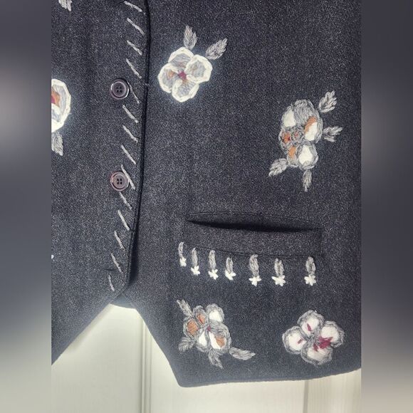 Vtg Together L Charcoal Gray Embroidered WOOL Blend Lined Pockets Women's Vest - Picture 3 of 8